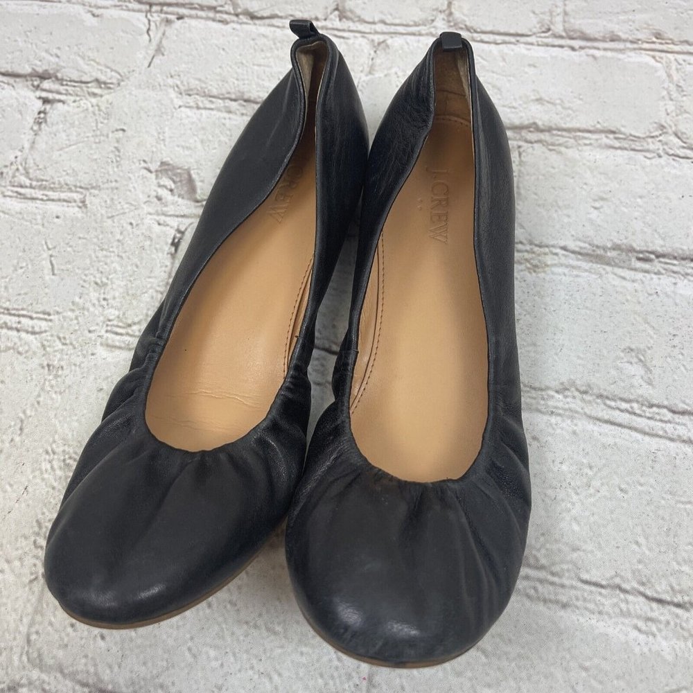 J.CREW Women's Black Leather Anya Ballet Flats Side 9 B